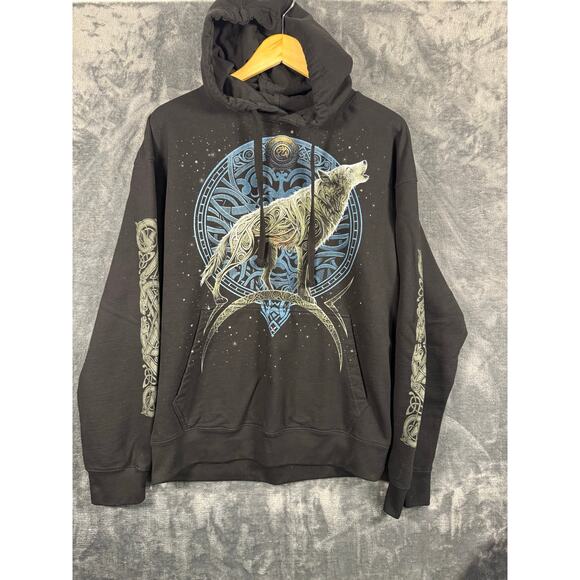 Spiral Direct USA Celtic Wolf Pullover Hoodie/Sweatshirt Black Unisex XL - Picture 1 of 8
